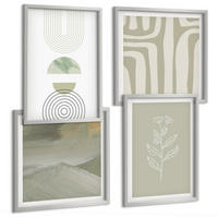 BILDER SET 4er Set - 50x50 cm & 40x60 cm Silberner Rahmen - Geometrische Pflanzenmuster - Silberfarben, Kunststoff (50/50cm) - TULUP