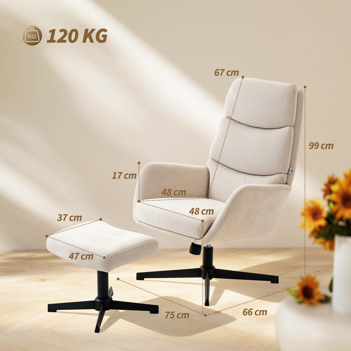 SESSEL Beige 75.0/66.0/99.0cm - Beige, Textil (66/99/75cm)