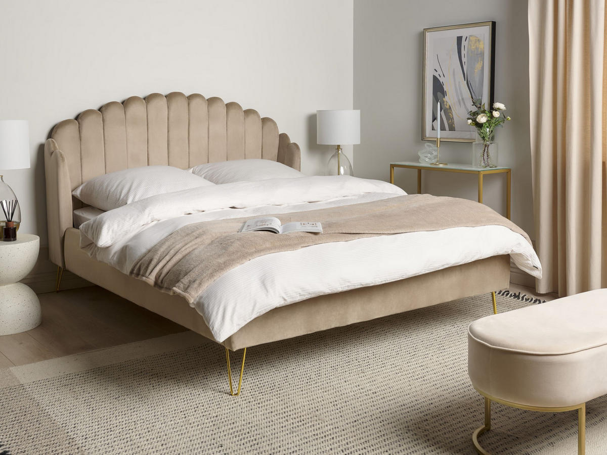 POLSTERBETT mit Lattenrost 160/200 cm Beige Ambillou - Taupe, Textil (160/200cm) - Beliani