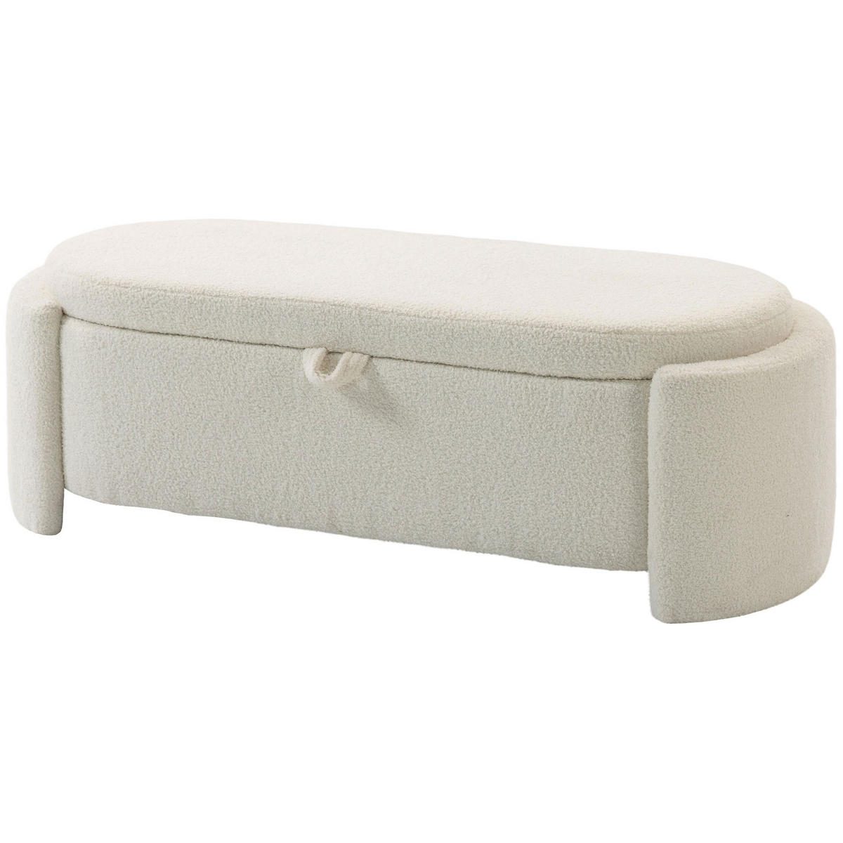 TRUHENBANK DE-16459 oval mit Teddyfell-Bezug und Stauraum Creme - Creme, Textil (129/44/48.5cm) - ComfortXL