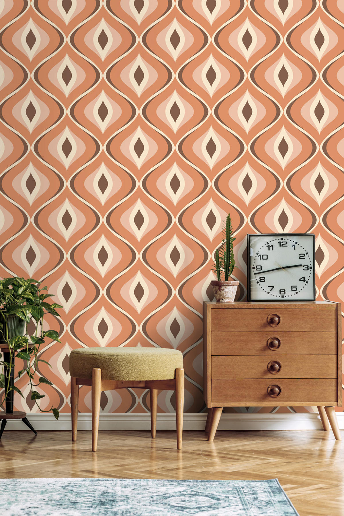 TAPETE Retro-Ornamente 53 cm x 10.05 m - Orange, Papier (53/1000cm) - ESTAhome