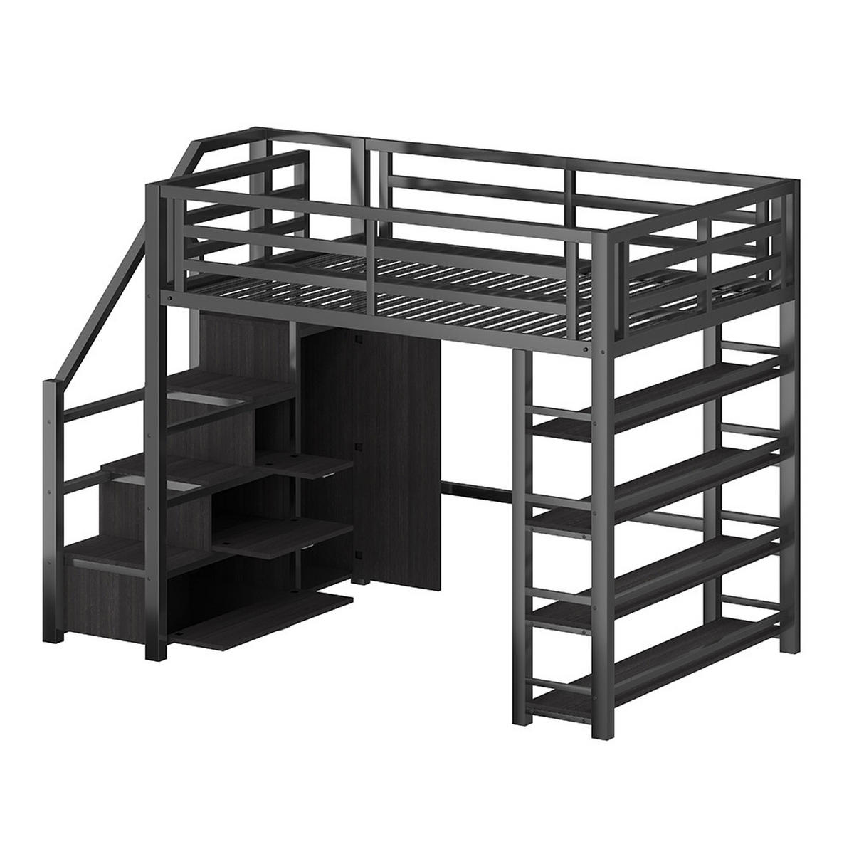 HOCHBETT 140X200 cm mit Ablagefächernund und LED-Beleuchtung, Schwarz - Schwarz, Metall (140/200cm) - KOMHTOM