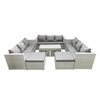 BALKONMÖBEL-SET Polyrattan Hellgrau-Mix 13-teilig - Hellgrau/Grau, Glas/Kunststoff - Fimous