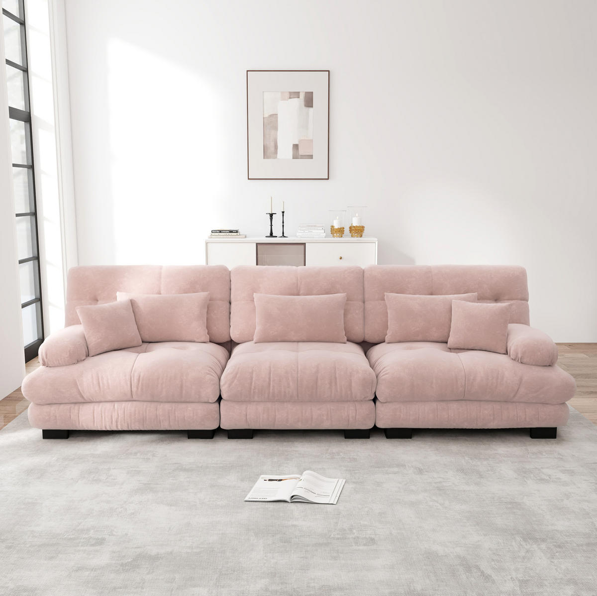 ECKSOFA 313/77/81 cm rosa aus Chenille mit Tiefsitz und modularer Form - Pink, Textil (77/313cm) - OKWISH