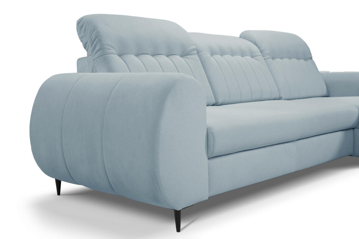 ECKSOFA PURO R-S Blau Plüsch-Stoff mit Schlaffunktion - Blau, Holz (275/166cm) - MASSENO