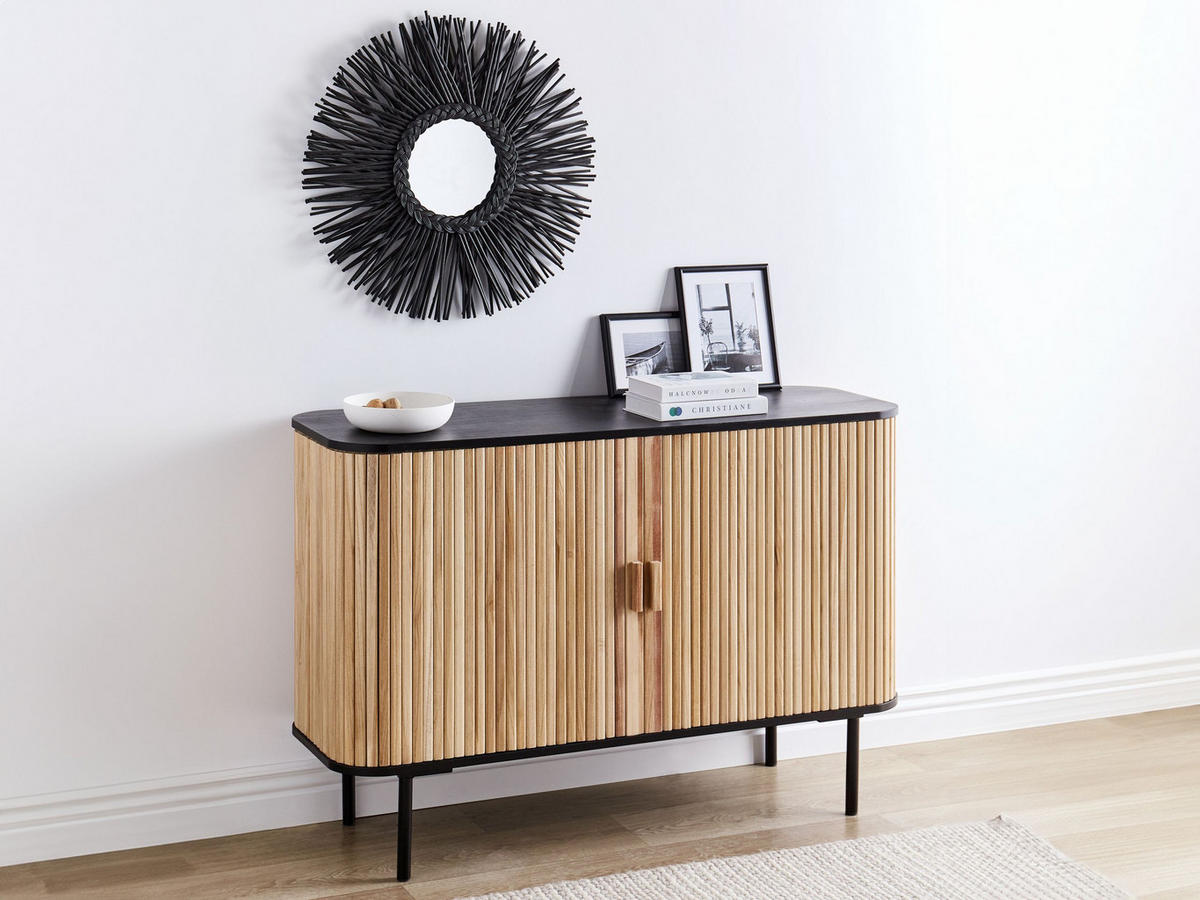 SIDEBOARD Heller Holzfarbton Lindon - Hellbraun/Schwarz, Holz (120/81/40cm) - Beliani