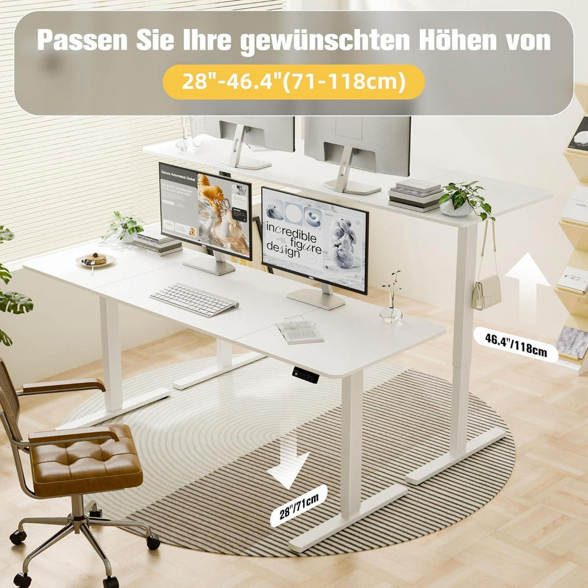 SCHREIBTISCH elektrisch höhenverstellbar 170 x 60 cm Weiß - Weiß, Metall (60/170/73cm)