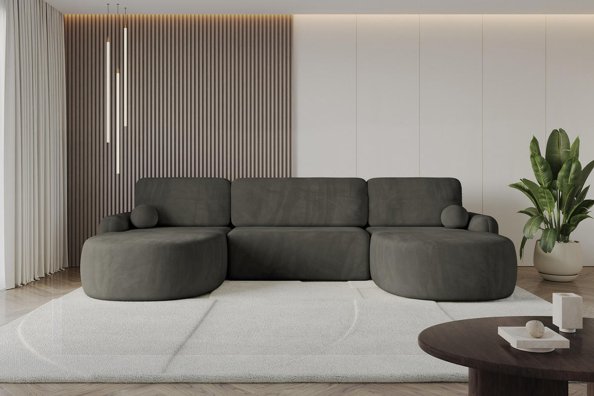 WOHNLANDSCHAFT mit Schlaffunktion und Bettkasten LIRA-U - 335x172x89 Schwarz - Schwarz Hochglanz, Holzwerkstoff/Textil (335/89/172cm) - ALTDECOR