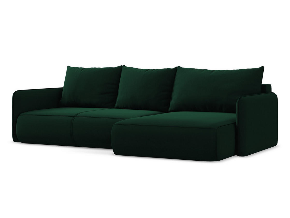 ECKSOFA mit Schlaffunktion Samt Stoff Grün - Dunkelgrün/Schwarz, Kunststoff/Textil (240/148cm) - Makamii