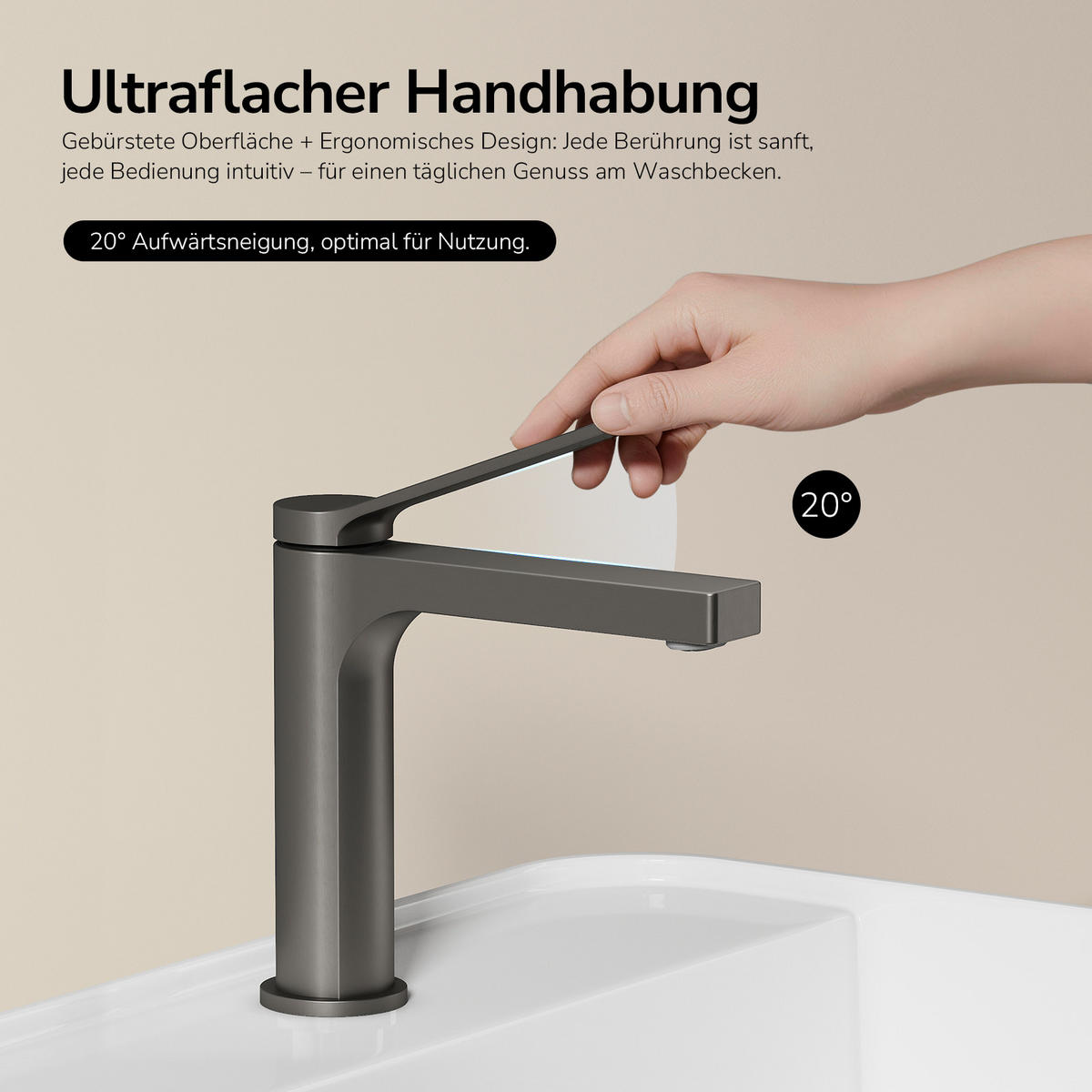 WASCHTISCHARMATUR mit Spulen-Zertifiziertem Filterelement Anthrazit Matt - Anthrazit, Metall (17.3/4.6/19.5cm) - EMKE