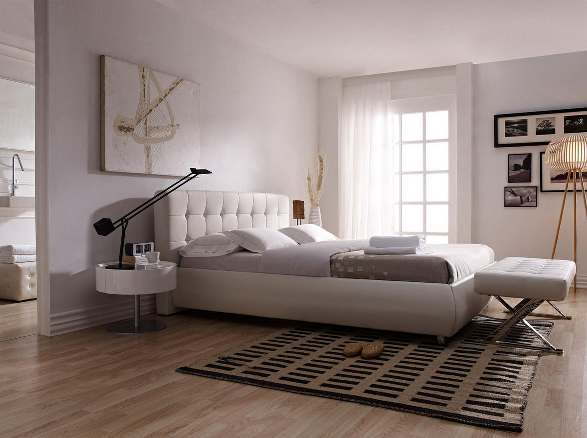 HOCKERBANK Weiße Öko-Leder-Bank 120/45/42 cm - Edelstahlfarben/Weiß, Leder (120/42/45cm) - ANGEL CERDA