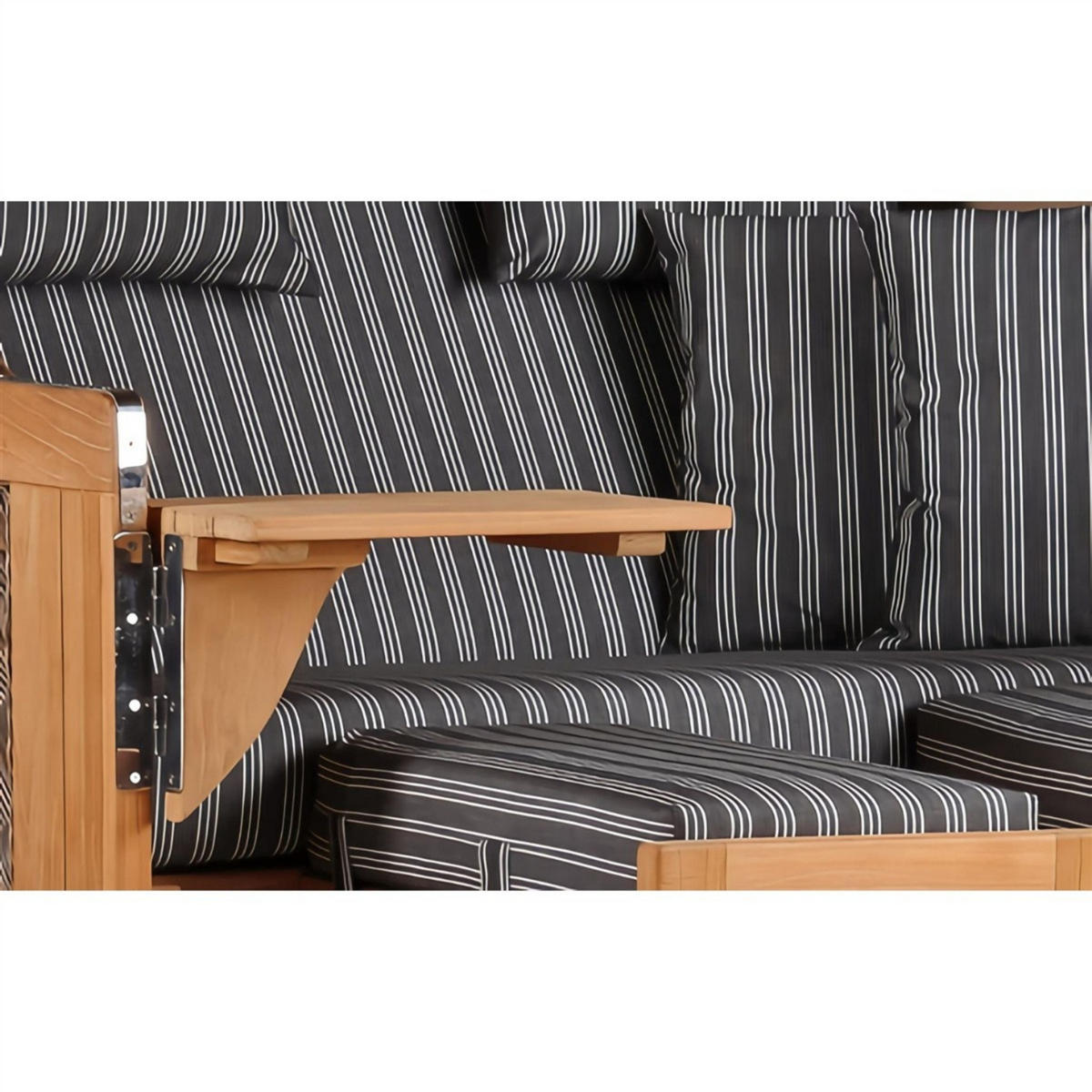 STRANDKORB Düne Grande Bullauge Teak PE Grey Dessin 500 - Braun/Grau, Metall (142/170/95cm) - Mr. Deko