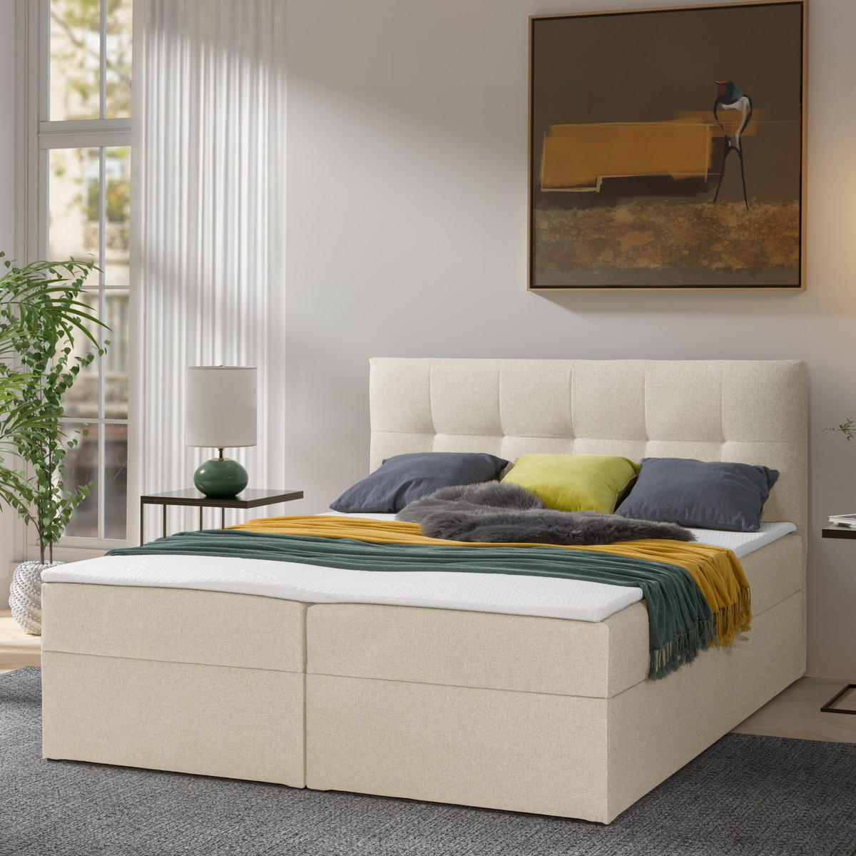 BOXBETT Toronto 180x200 Bonell-Matratze H3 und Topper - Silberfarben/Creme, Holz/Holzwerkstoff (180/200cm) - Ravio