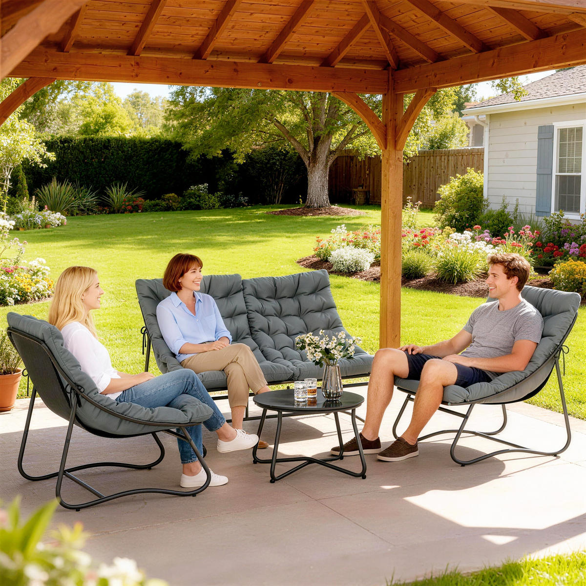 GARTENSET 4-teilig Grau 122.0/87.0/85.0 cm - Grau, Metall