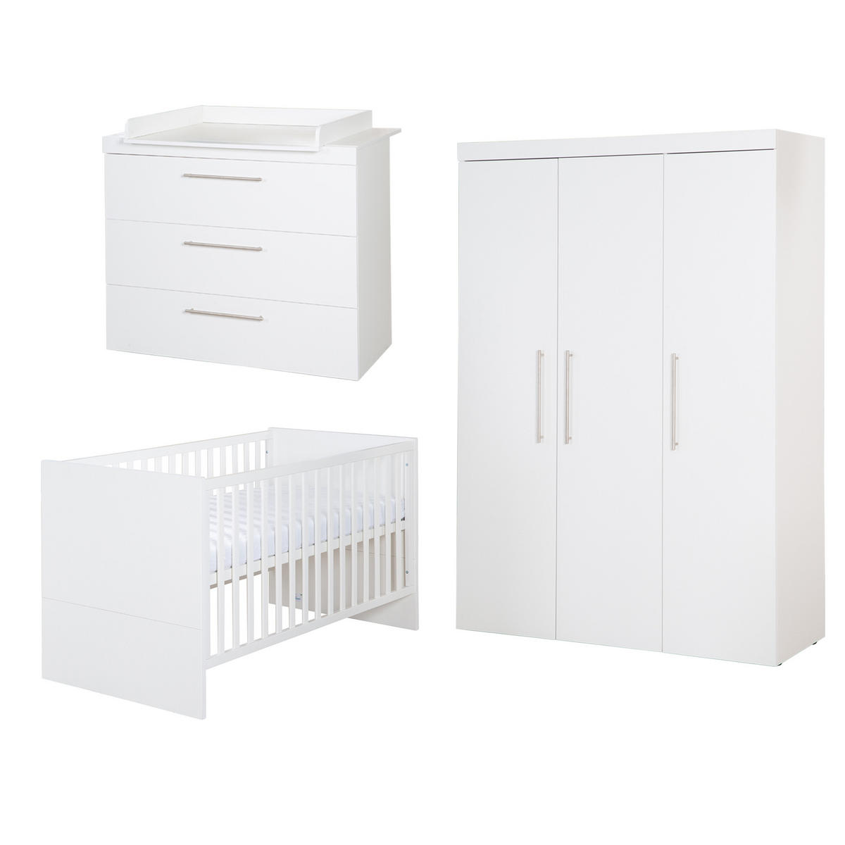 BABYZIMMER-SET Kimi 3-teilig - Silberfarben/Weiß, Holzwerkstoff/Metall (138/195/52.5cm) - Roba