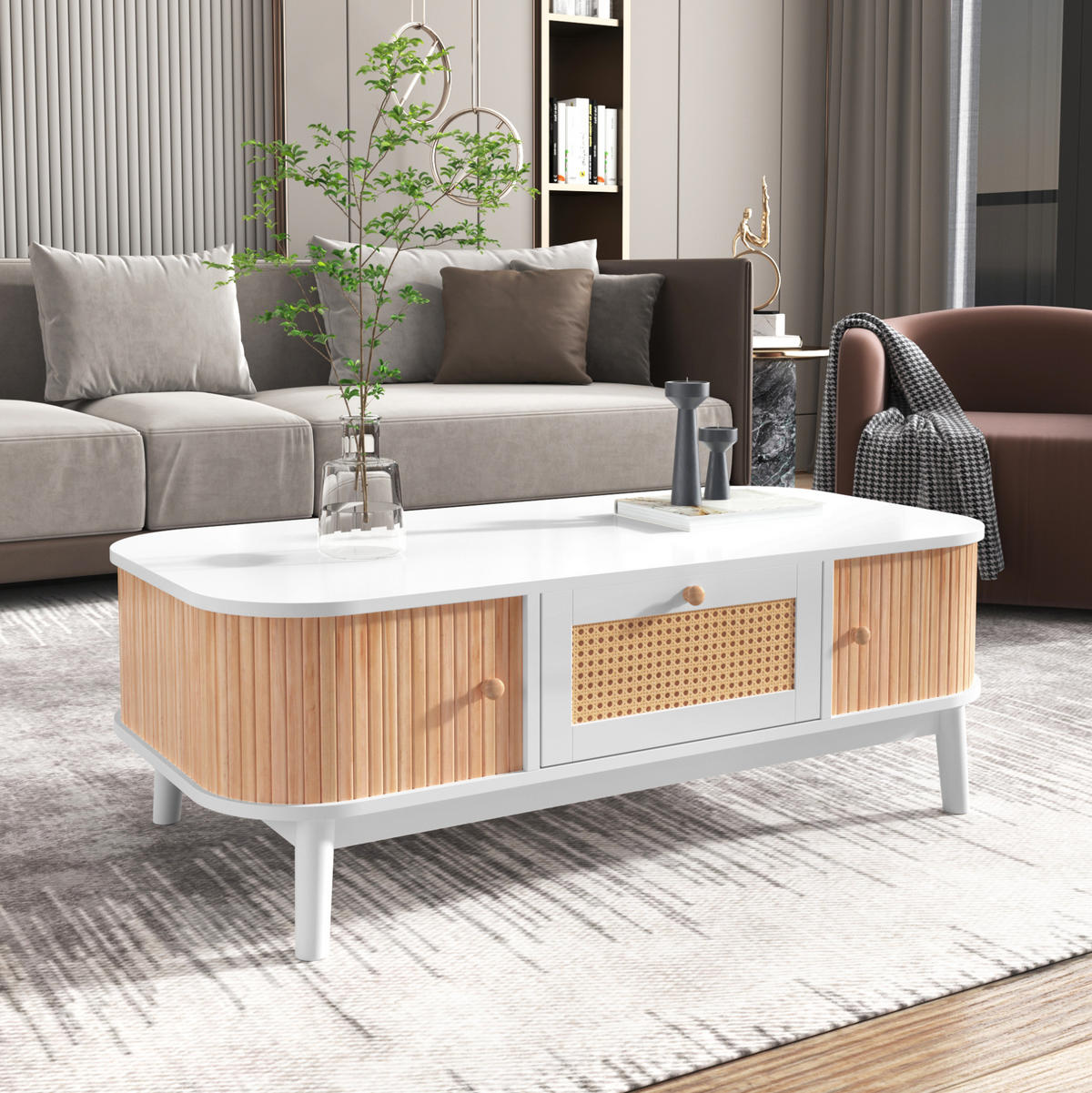 COUCHTISCH mit Stauraum 110 x 55 cm MDF Weiß - Weiß, Holz (110/55/38.5cm) - Meubliv