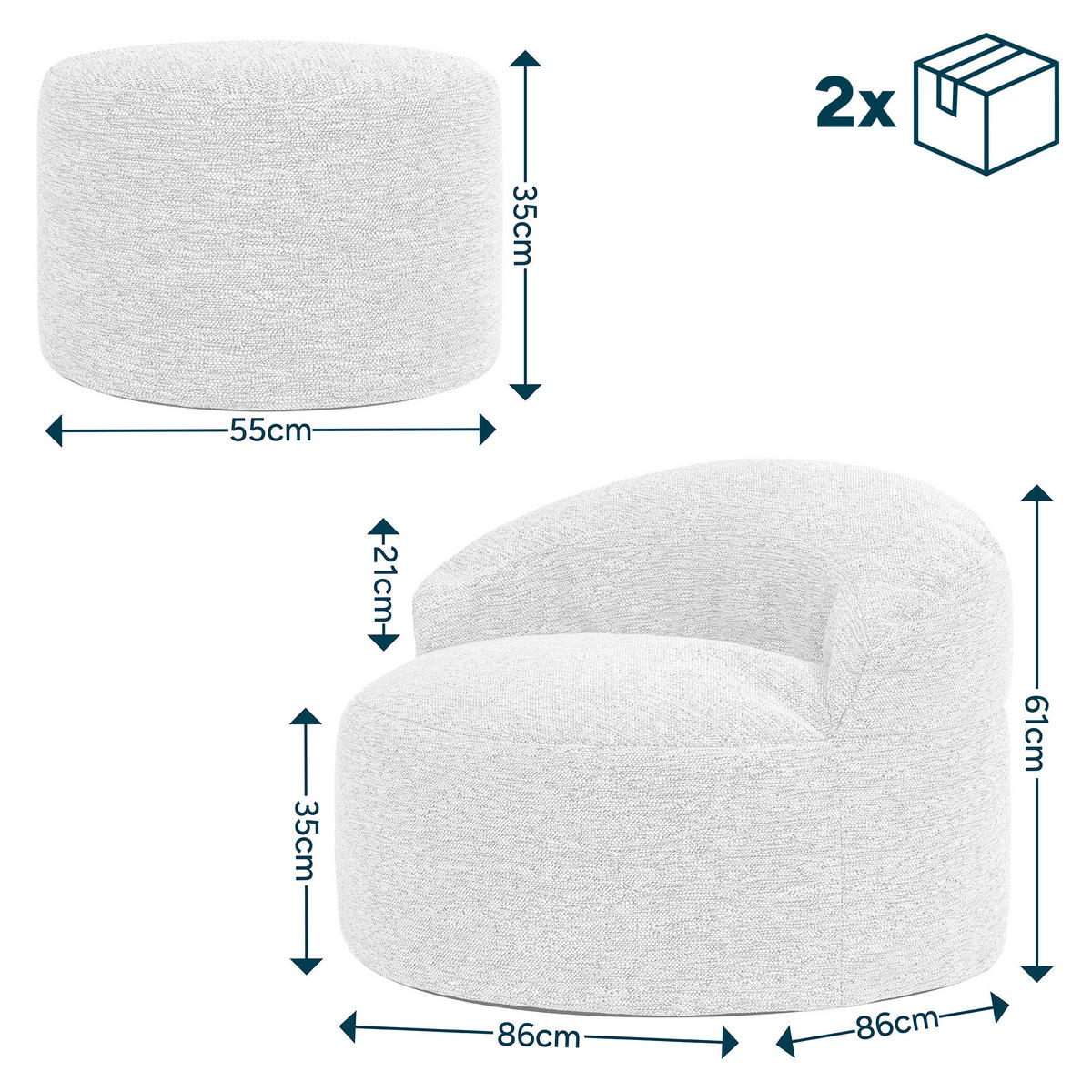 SITZSACK mit rundem Hocker Orb - Beige, Textil (86/61/86cm) - icon