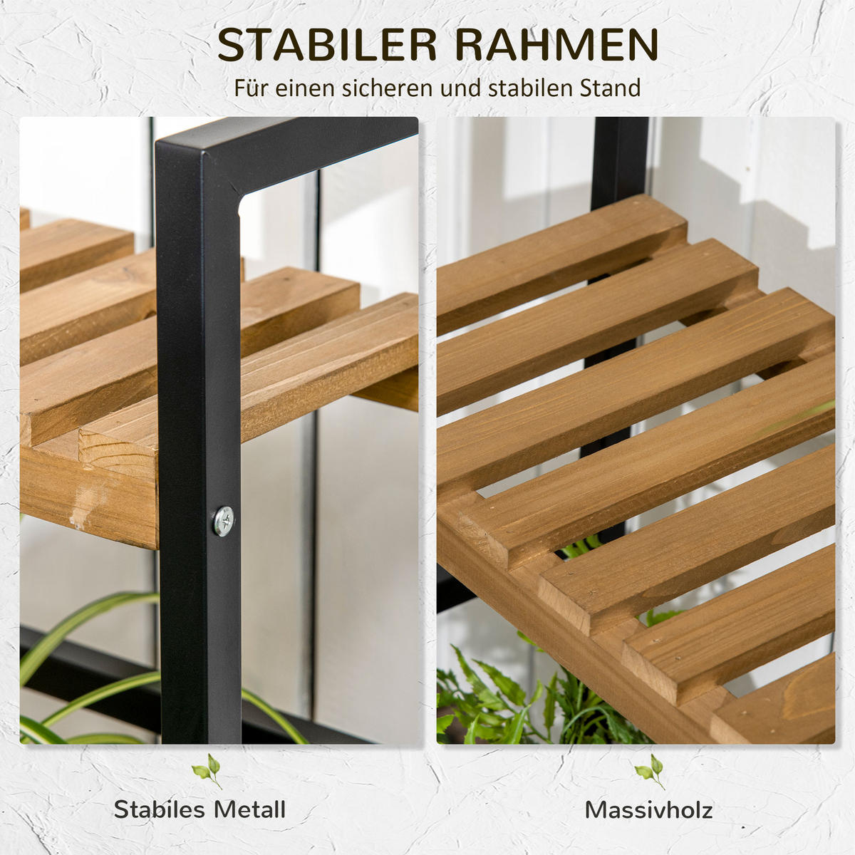 PFLANZENREGAL, Tannenholz, Eisen, Schwarz+Natur - Multicolor, Holz (36/174/80cm) - Outsunny