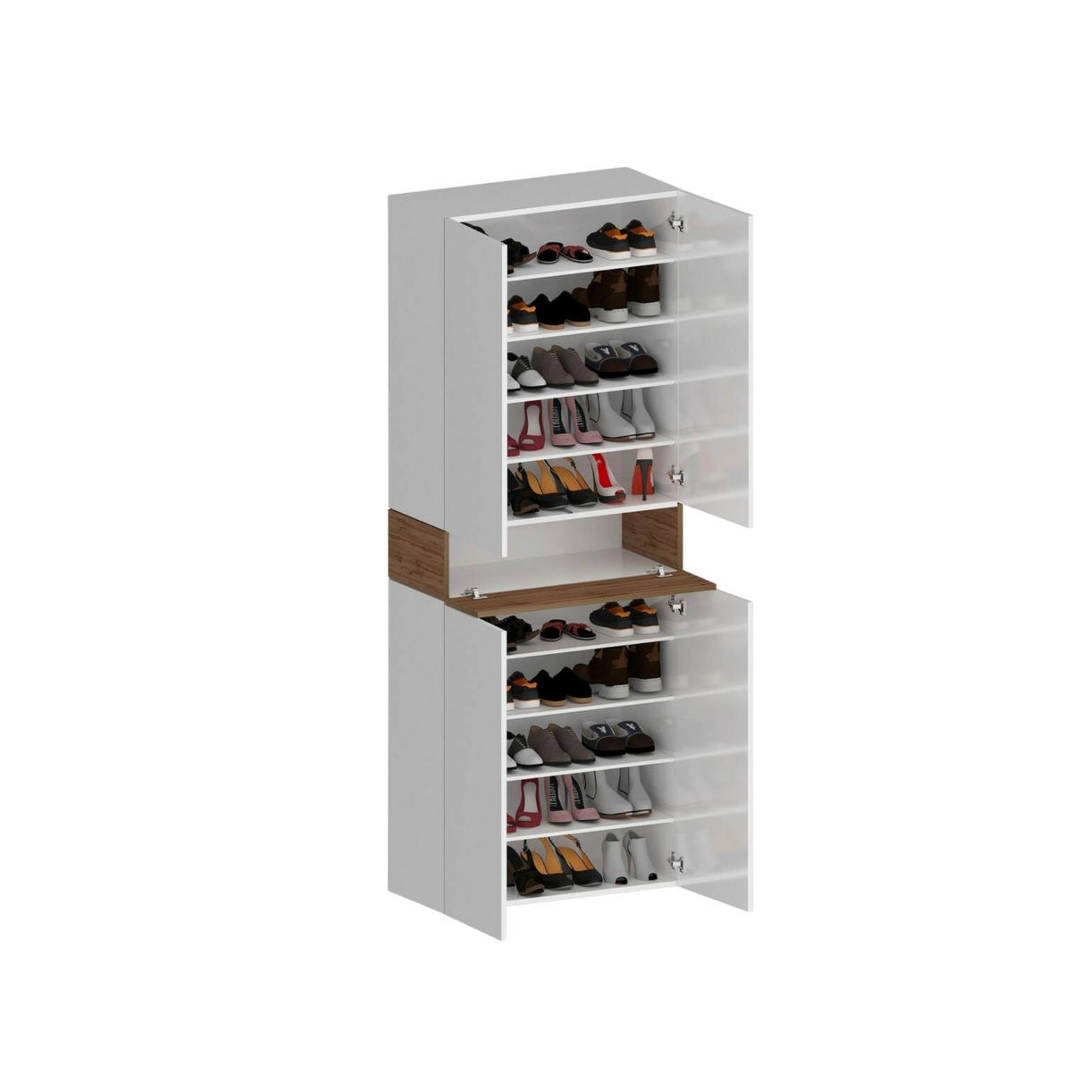 SCHUHSCHRANK Glänzendes Weiß, Eiche 38/76/200 cm - Weiß, Holzwerkstoff (76/200/38cm) - DMORA
