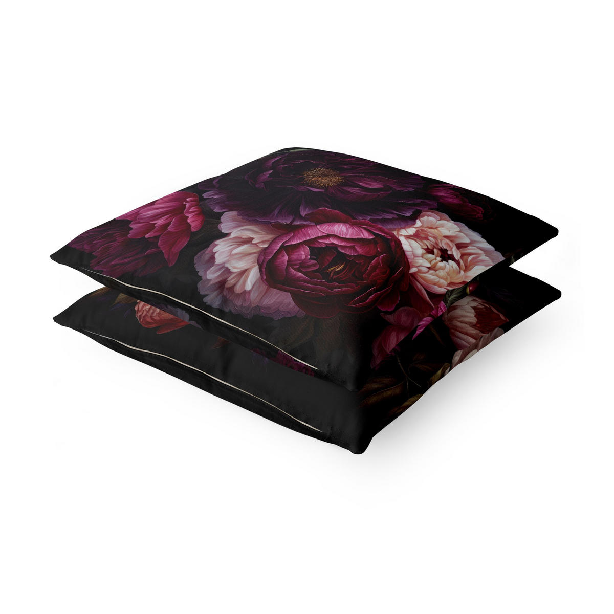 DEKOKISSEN 2er-Set Dunkle Blüten Duo 50/50 cm - Schwarz, Textil (50/50cm) - Bilderwelten