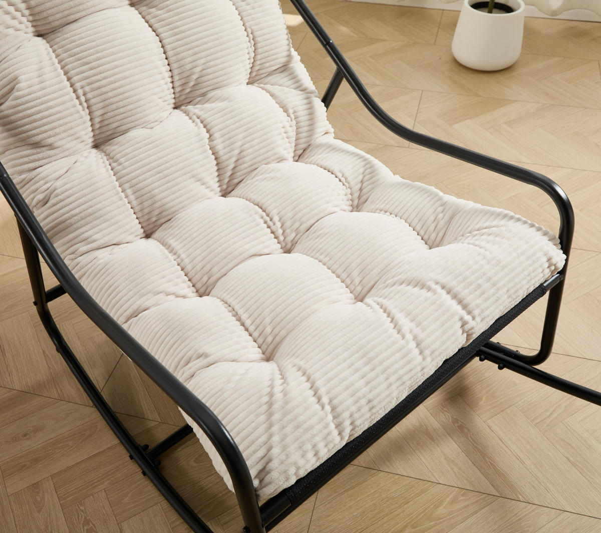 SCHAUKELSTUHL,SCHAUKELSESSEL mit Fußstütze, gepolstertem Kissen,Cord,Weiß - Weiß, Metall (75/82/116cm) - LVHOM