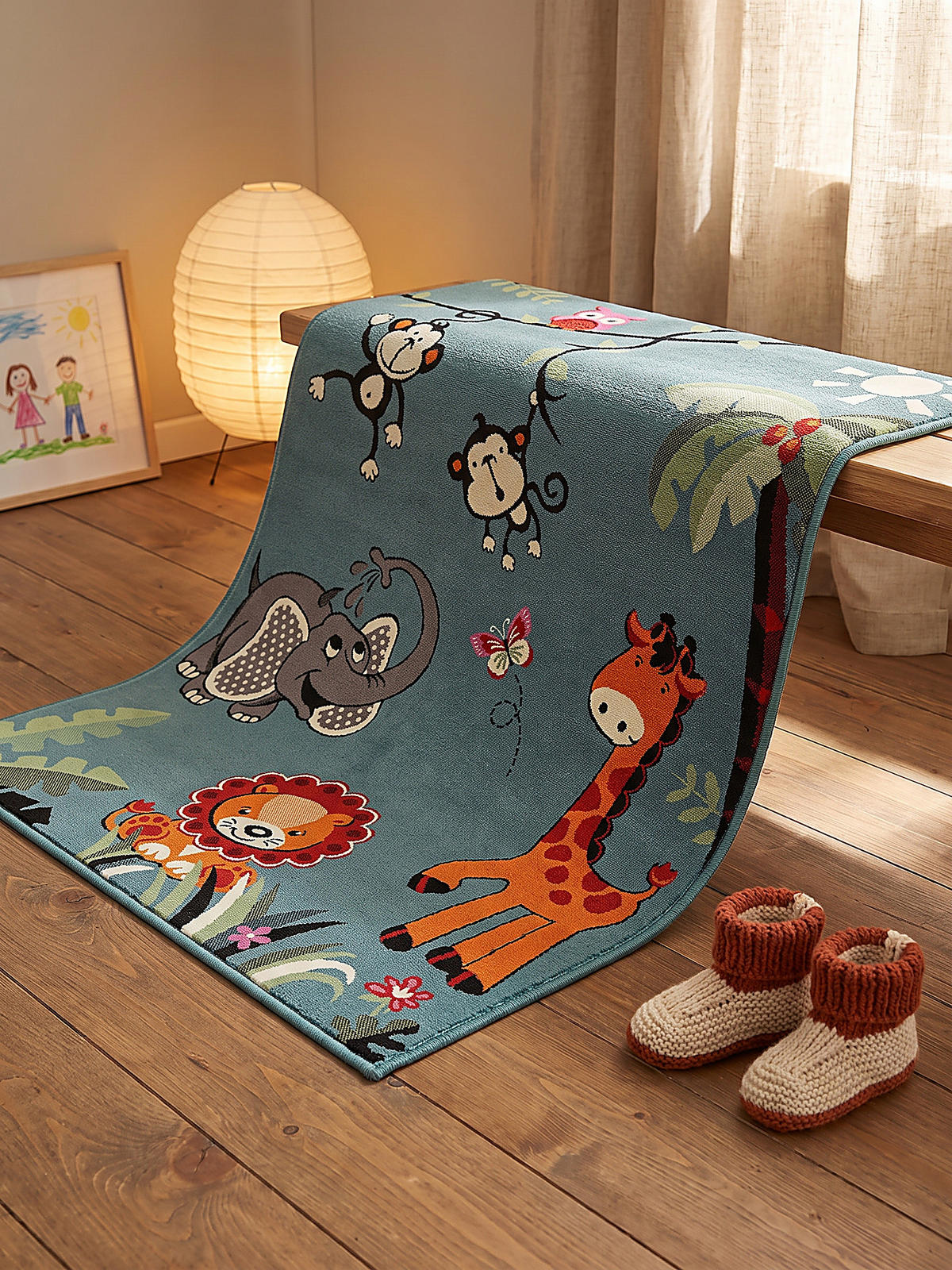 SPIELTEPPICH CASOLA Dschungel-Tiere Polypropylen Blau 80 x 150 cm - Blau, Textil (80/150cm) - KADIMA DESIGN