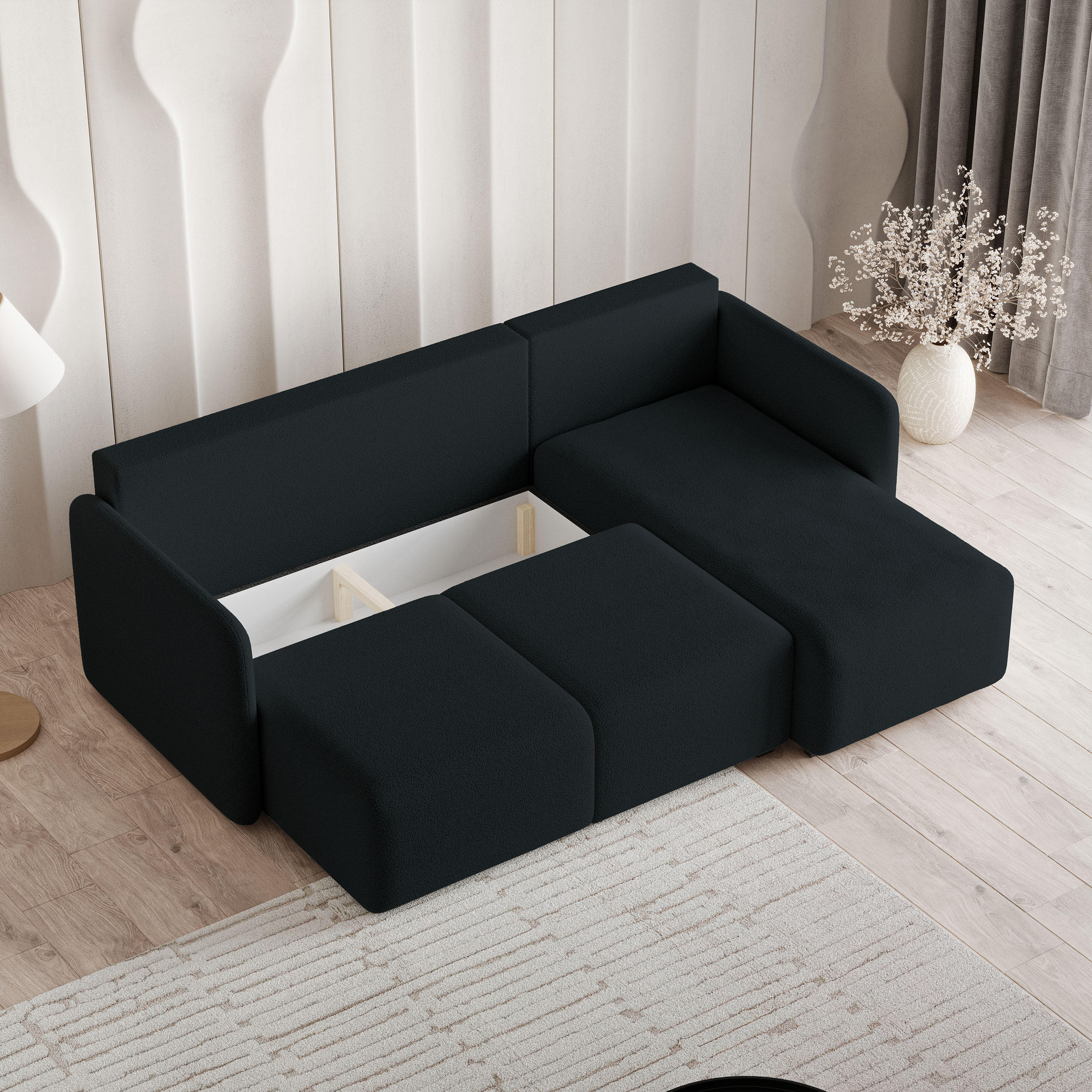 Thumbnail - Masseno Ecksofa, Schwarz, Holz, 3-Sitzer, L-Form,L-Form, 230x143 cm, Wohnzimmer, Sofas & Couches, Wohnlandschaften, Ecks...