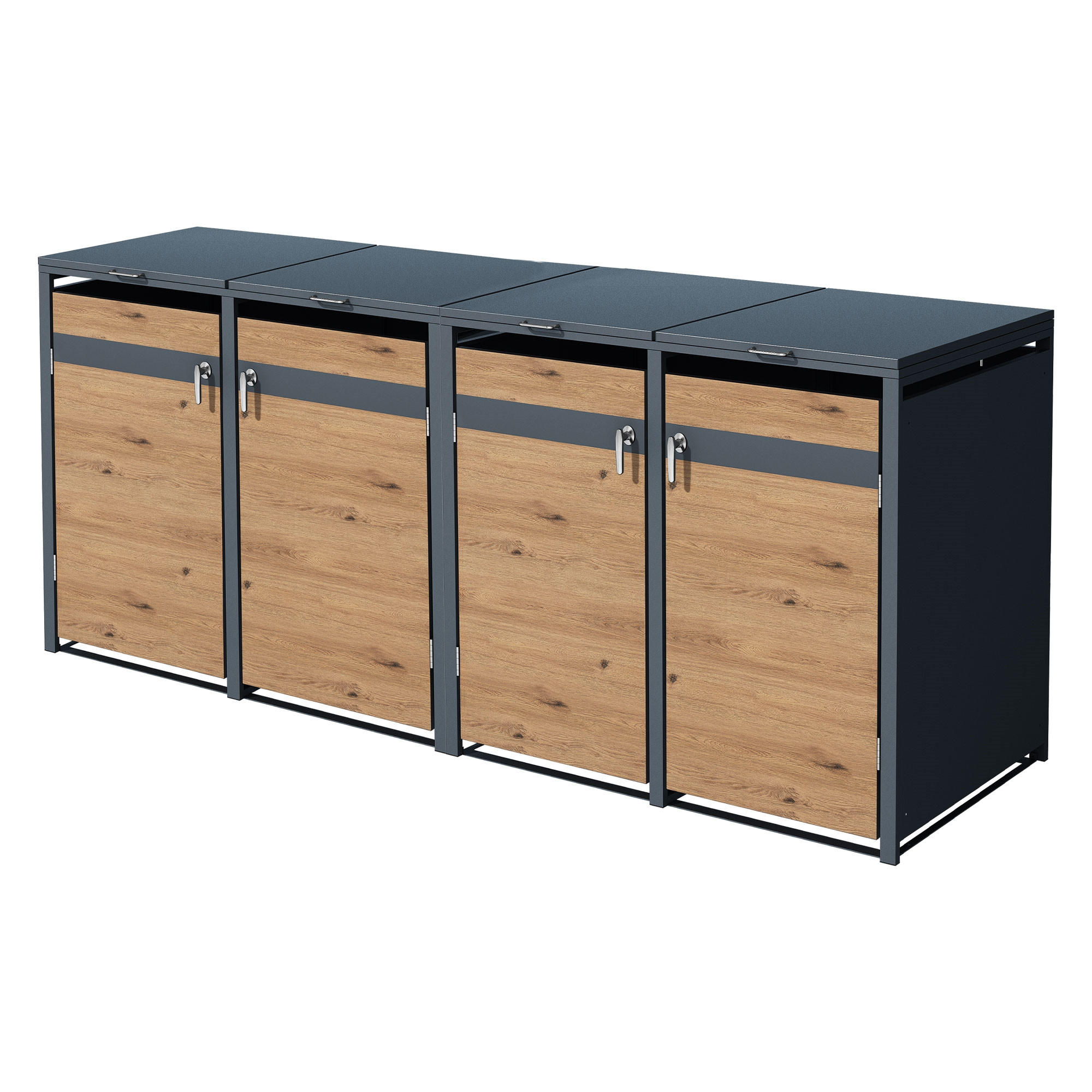 MÜLLTONNENBOX 4er Anthrazit-Eichenoptik - Braun, Metall (80/116.3/264cm) - ML-DESIGN