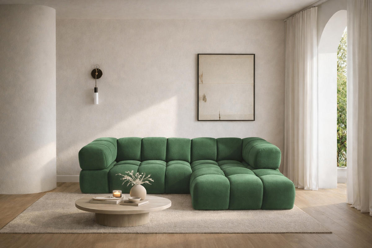 ECKSOFA L-Form Averro, stoff Bluvel, Grün, Rechts - Grün, Holz (280/150cm) - Kaiser Möbel