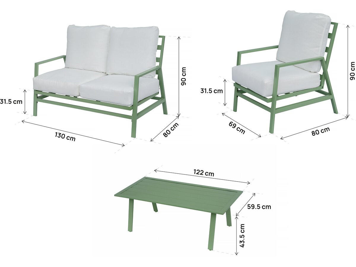 LOUNGEGARNITUR Queens 4-Sitzer Grün - Grün, Metall - Habitat Garten