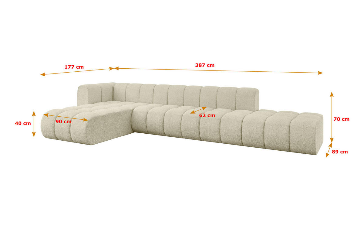 ECKSOFA modulares Sofa Zuvon-L2 - 387x177x70 cm Beige - Beige, Holzwerkstoff/Textil (387/177cm) - ALTDECOR