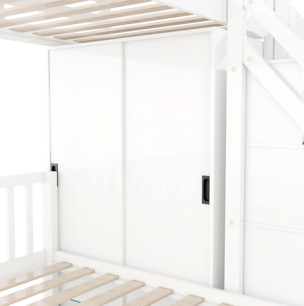 ETAGENBETT 90/200 cm + 140/200 cm in Weiß mit Kleiderschrank und Stauraumtreppe - Weiß, Holz - BEAOK