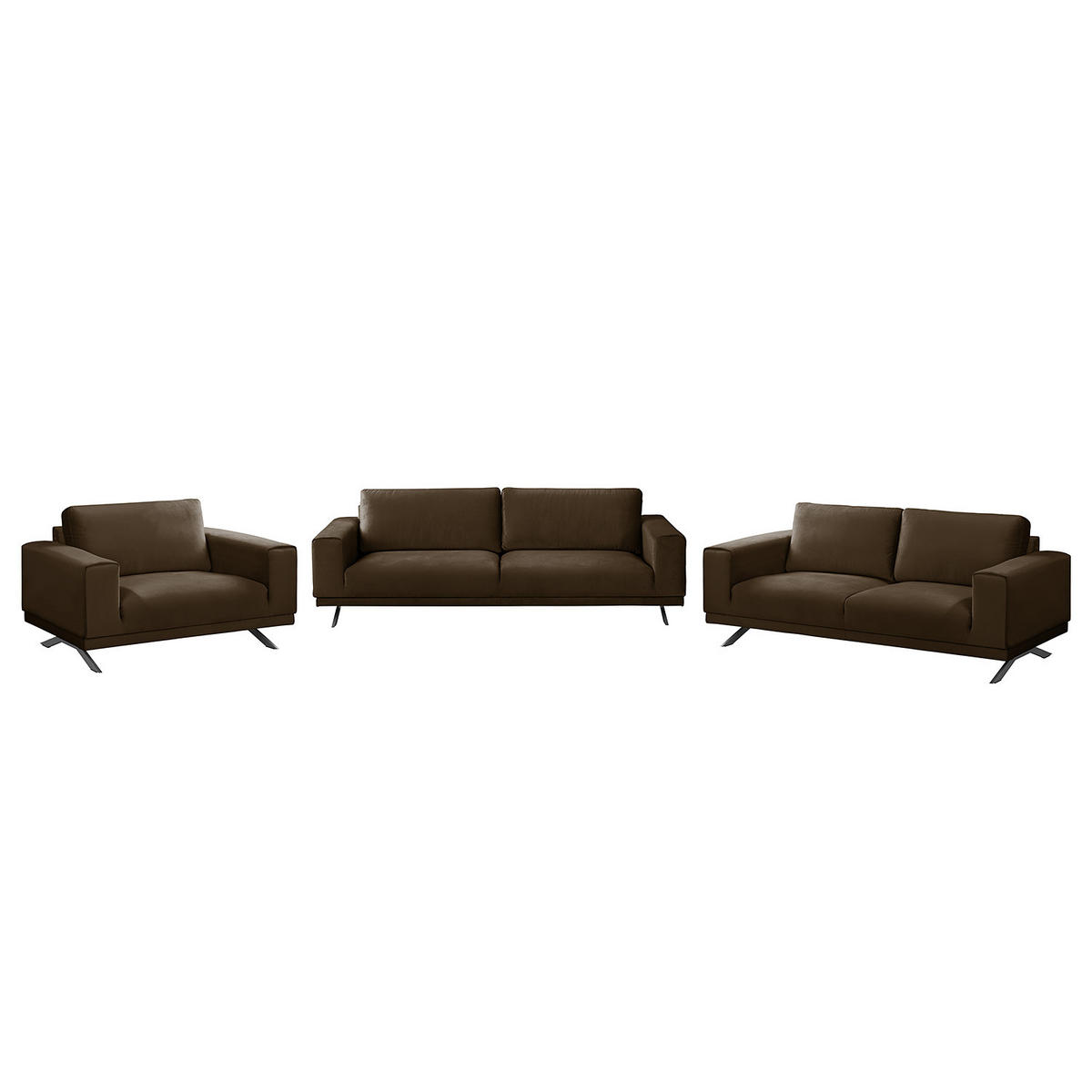 POLSTERGARNITUR (3-2-1) - Samt - Braun, Textil (1/1/1cm) - home24