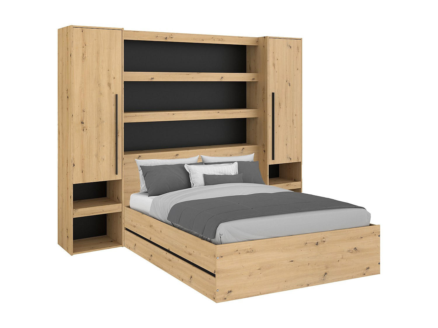 BETTRAHMEN - 2 Personen - holz - schwarz, naturfarben hell Ludaro - Schwarz/Naturfarben, Holz (140/190cm) - Vente-Unique