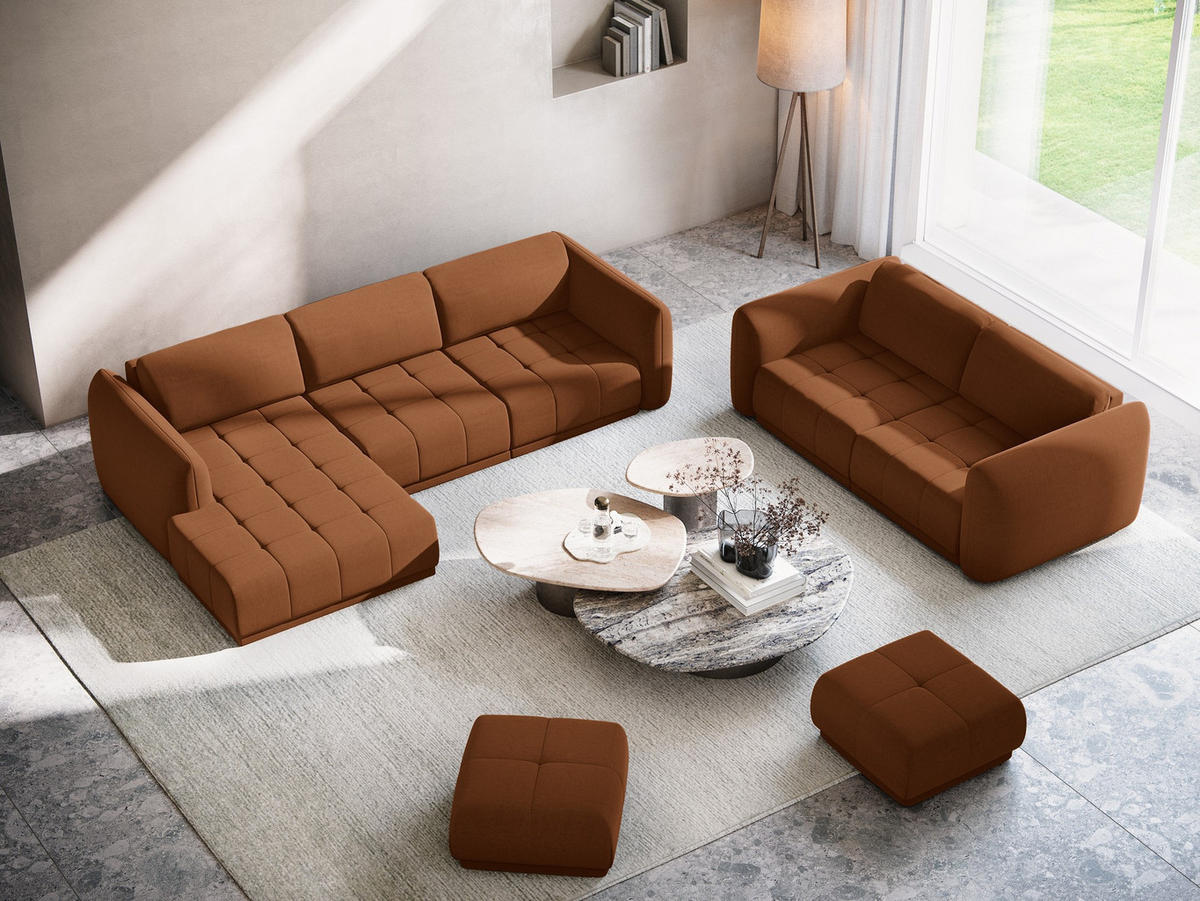 ECKSOFA Links Samt Stoff Orange - Terracotta/Schwarz, Kunststoff/Textil (170/290cm) - Makamii