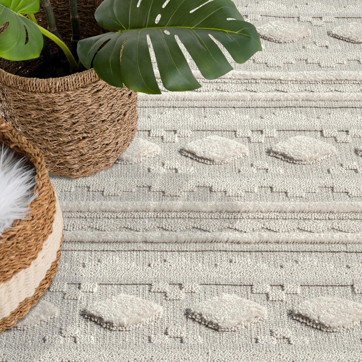KURZFLOR-TEPPICH Valencia 930 Creme 120x170 cm - Blau/Creme, Textil (120/170cm) - carpet city