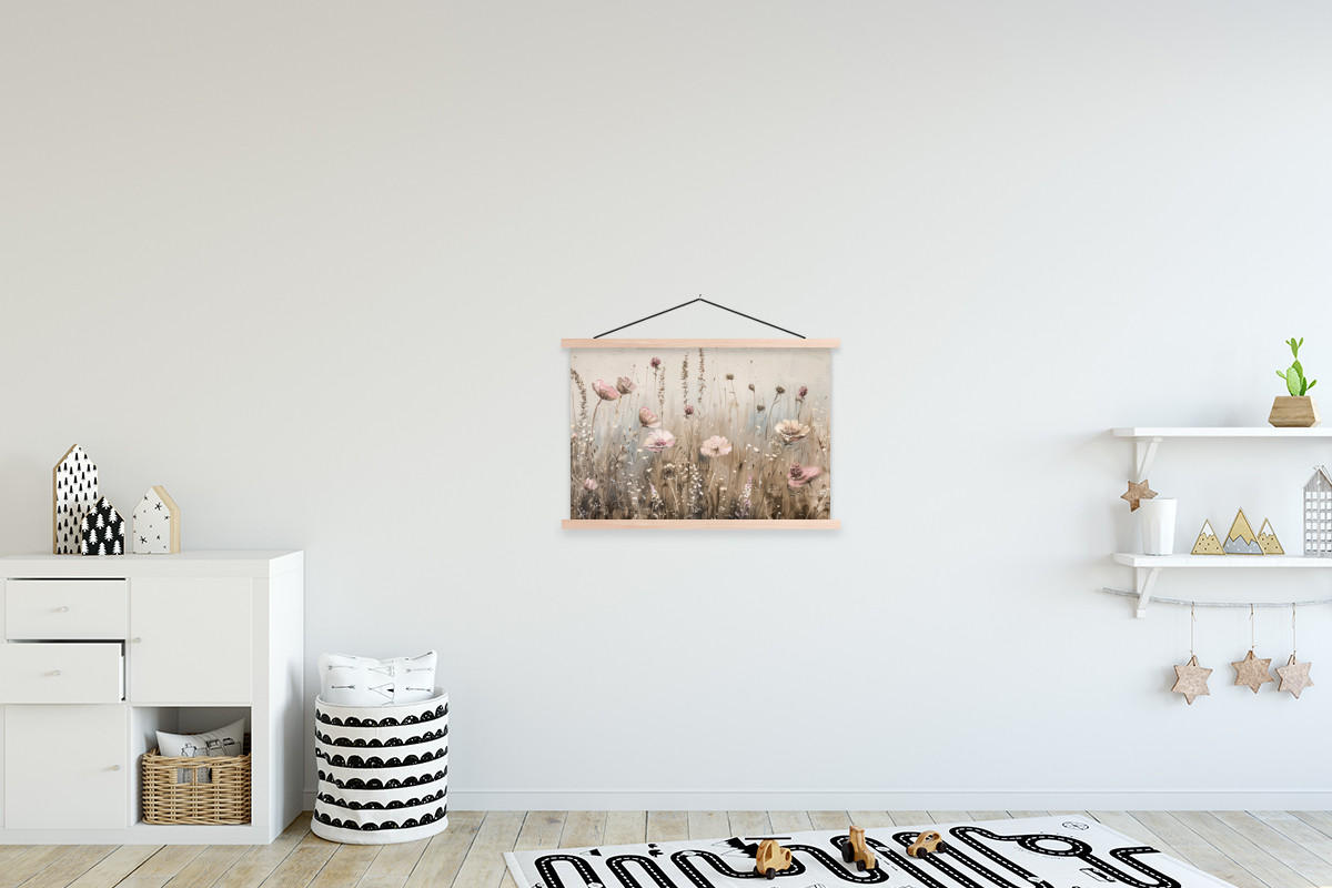 POSTER Blumen - Rosa - Modern - Beige 60x40 cm - Beige, Textil (60/40/0.15cm) - MuchoWow