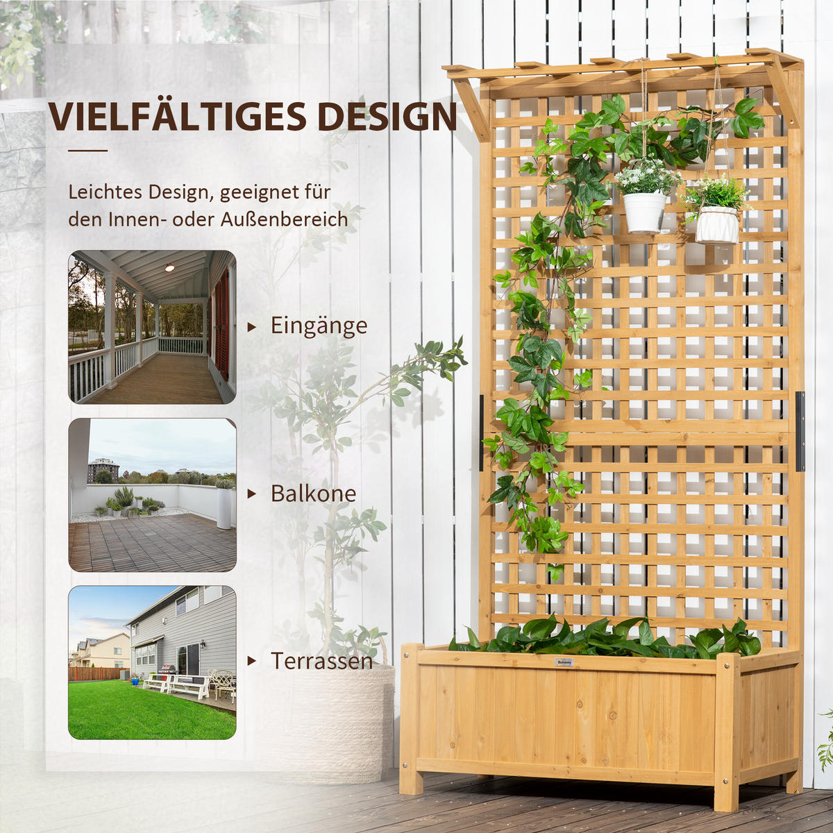 HOCHBEET 90x45x183 cm Holz Spalier - Gelb, Holz (90/183/45cm) - Fortuna Lai