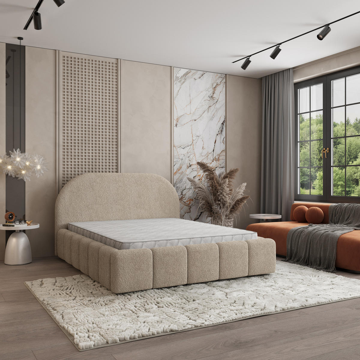 POLSTERBETT FLUSSO 160x200 cm mit Bettkästen - Beige - Beige, Holz (160/200cm) - MASSENO