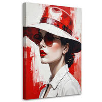 LEINWANDBILDER, Frau mit rotem Hut und Sonnenbrille - Rot, Textil (80/120cm) - Feeby