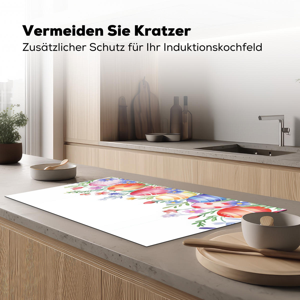 HERDABDECKPLATTE Blumengarten - Bunt - Eier Induktionsschutz 91.6x52.7 cm - Weiß, Kunststoff (91.6/52.7/0.2cm) - MuchoWow