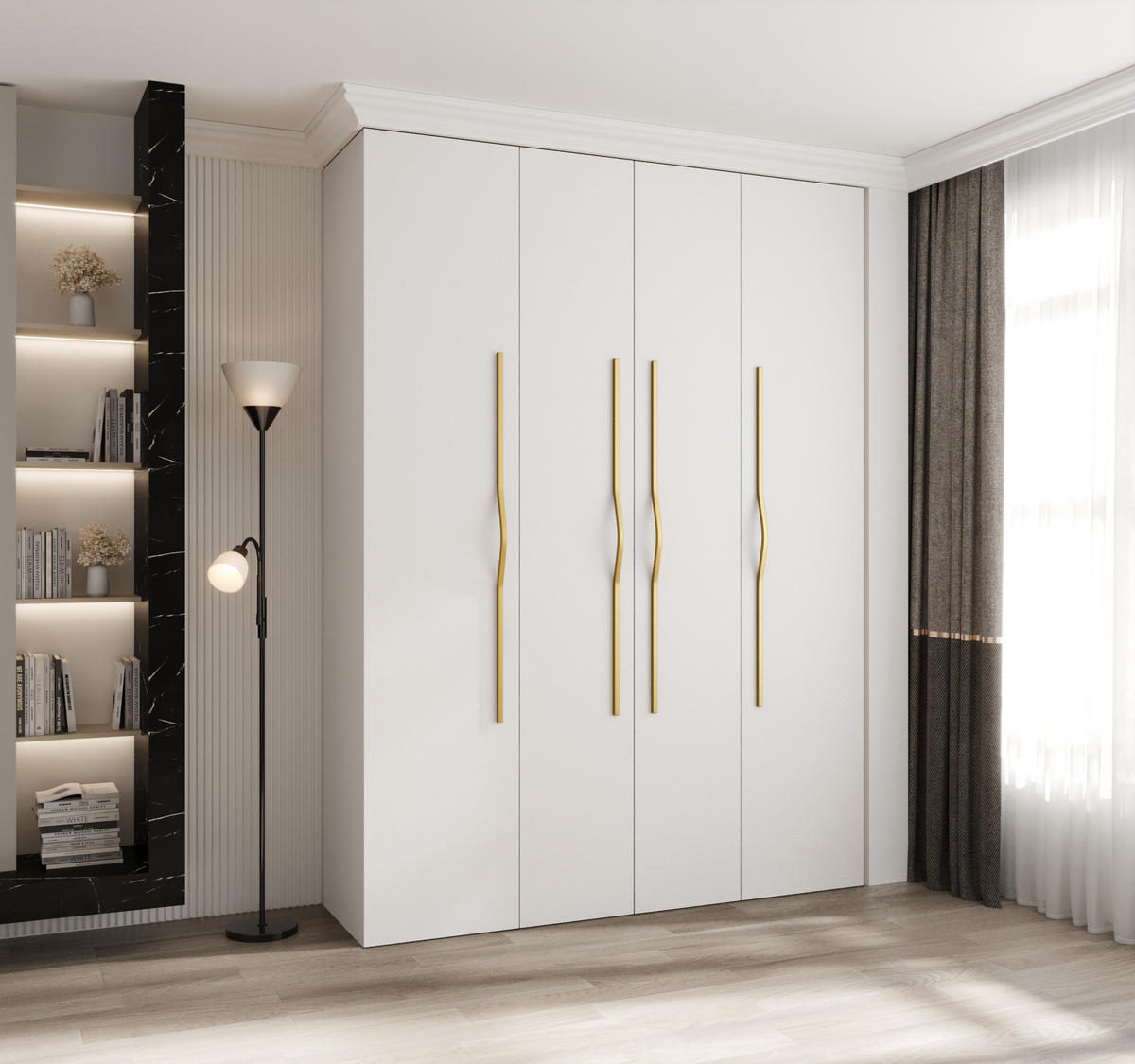 DREHTÜRENSCHRANK 245,5/180/50 4-türig - Goldfarben/Weiß, Holz/Metall (180/245.5/50cm) - Abiks Möbel
