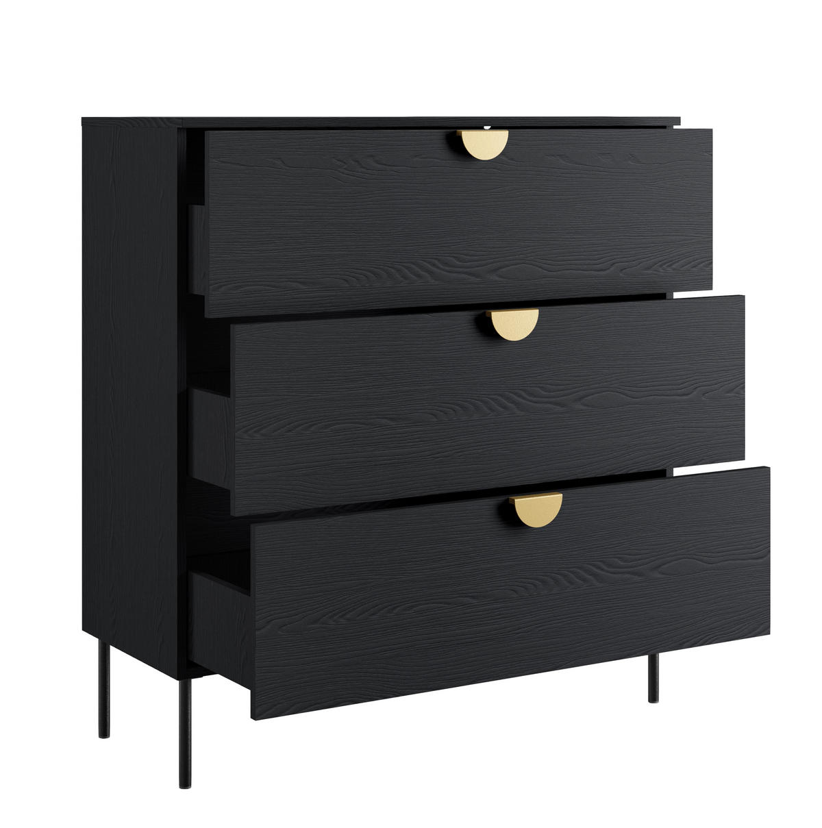 SIDEBOARD Brunelli 3S Schwarz 100/100,7/40 cm – mit geräumigen Schubladen - Schwarz, Holzwerkstoff/Metall (100/100.7/40cm) - AX Living