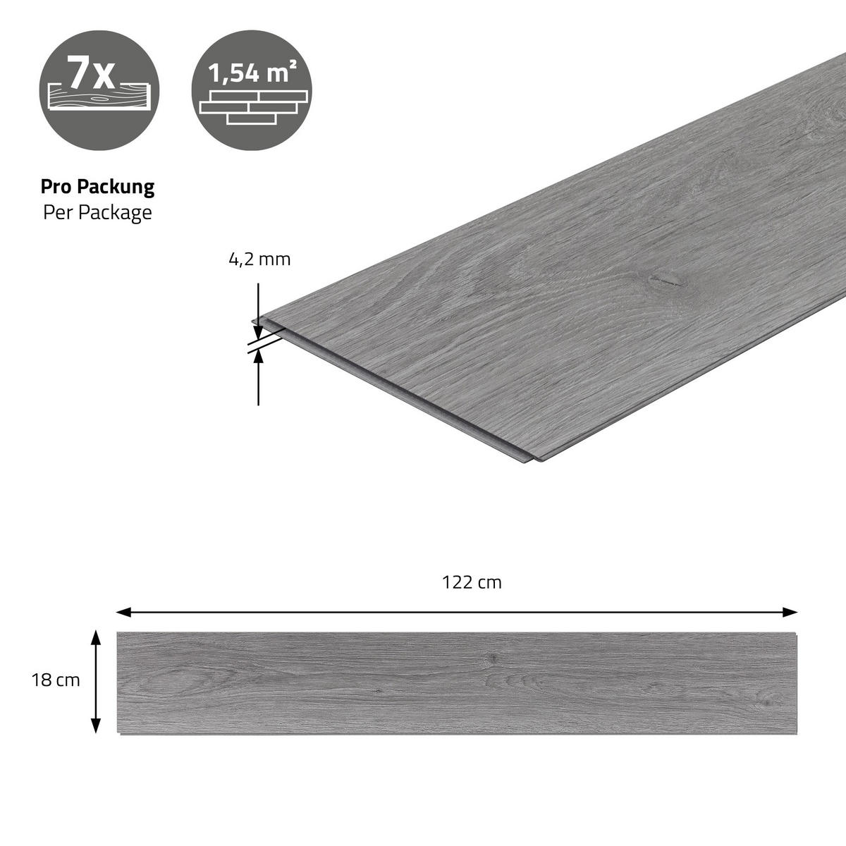 VINYLBODEN Click 3,08m²/14 Dielen Windswell Hickory Eiche - Grau, Kunststoff (122/18/0.42cm) - ML-DESIGN