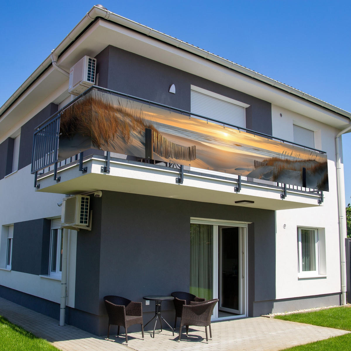 BALKON-SICHTSCHUTZ Strand - Dünen - Sonnenuntergang 500x90 cm - Sandfarben, Kunststoff (500/90cm) - MuchoWow