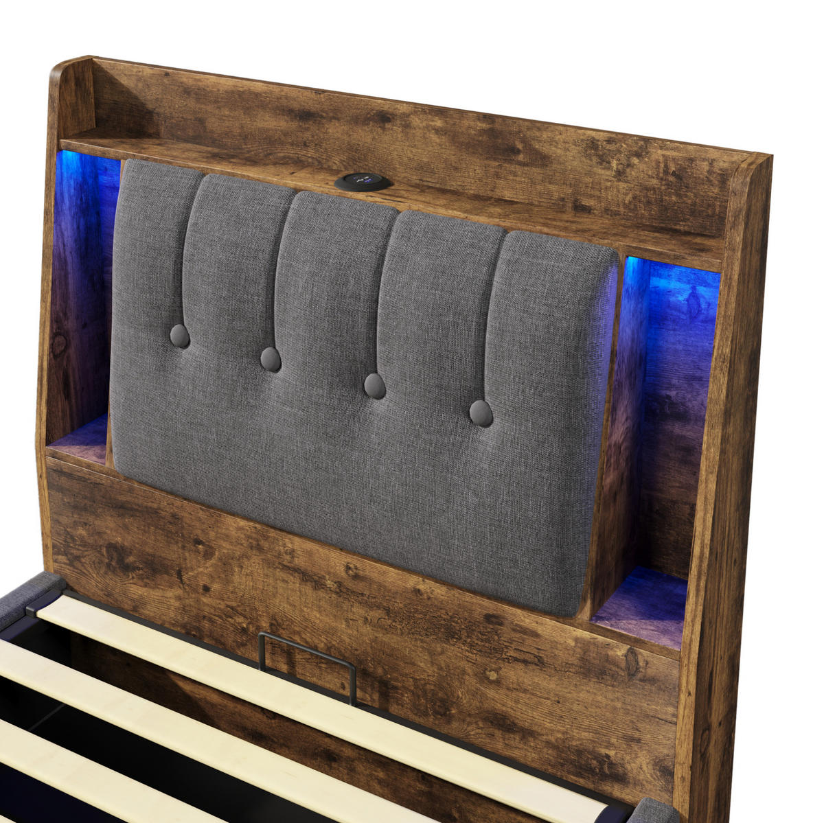POLSTERBETT 90/200 cm Grau aus Leinen und MDF mit LED-Beleuchtung - Grau, Textil (90/200cm) - OKMYHOME