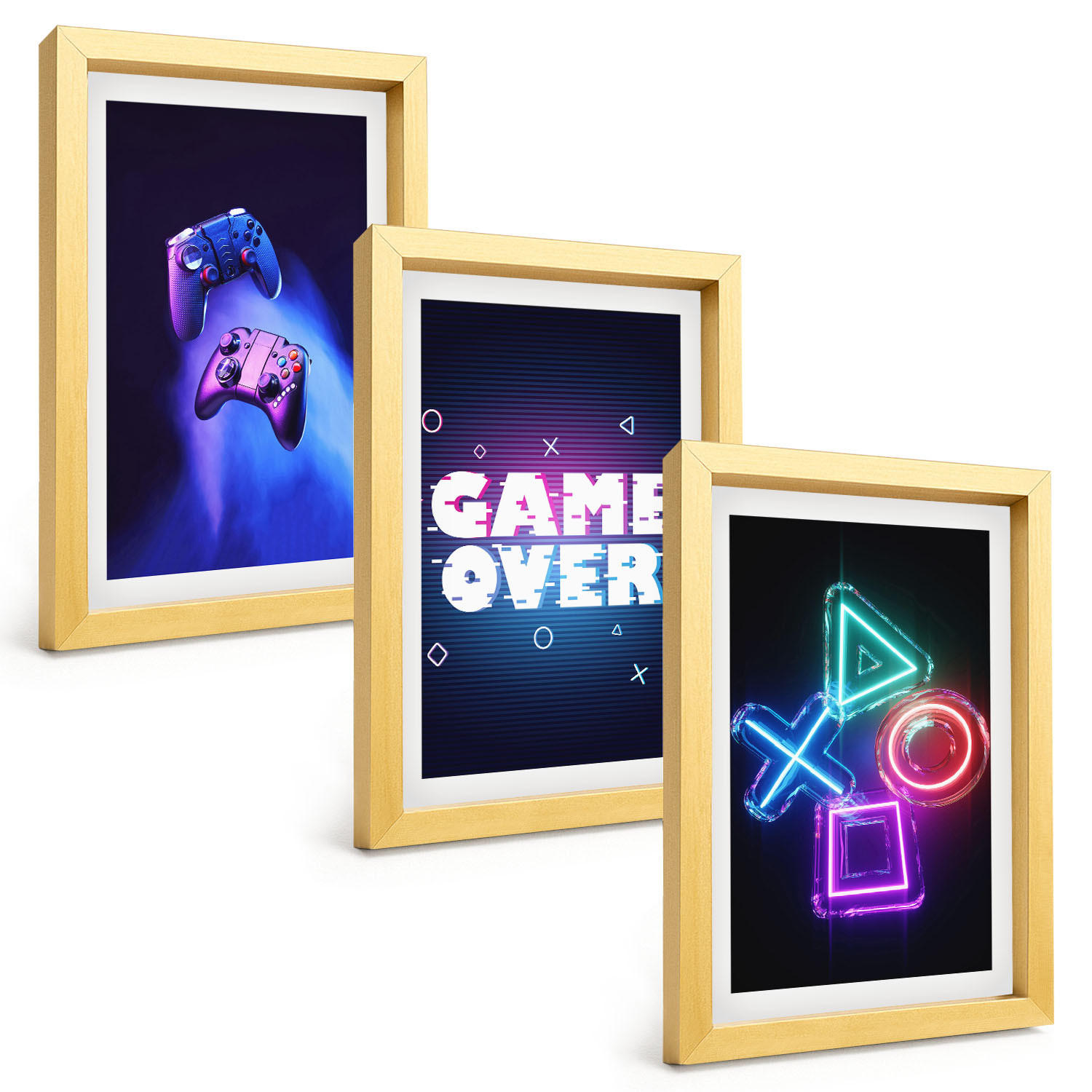 BILDER SET 3er Set - 20x30 cm Goldrahmen - Game Over Gamepads - Goldfarben, Kunststoff (20/30cm) - TULUP