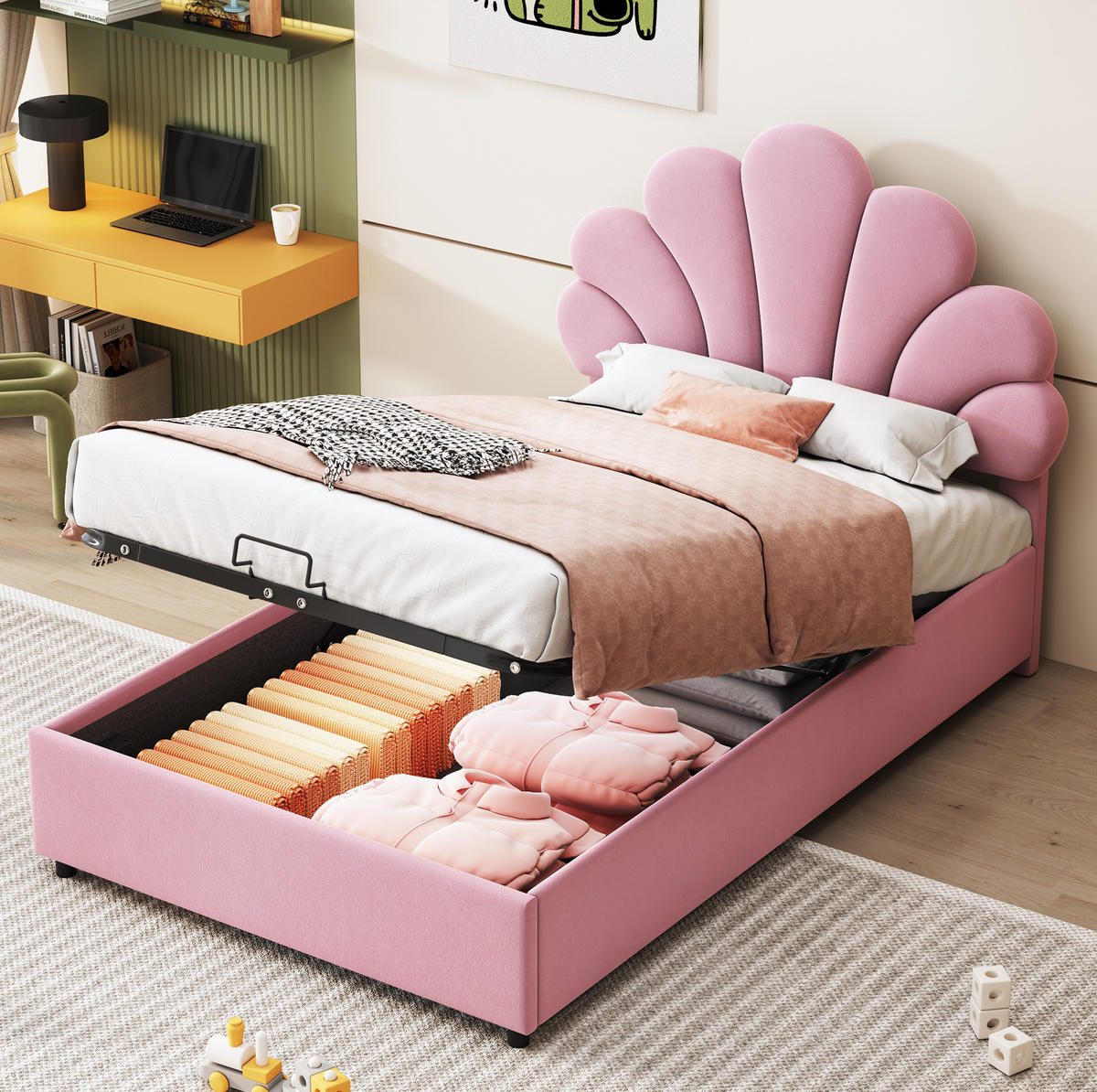 POLSTERBETT mit Stauraum 90x200 cm Samt Rosa - Pink, Metall (90/200cm) - Beauniv