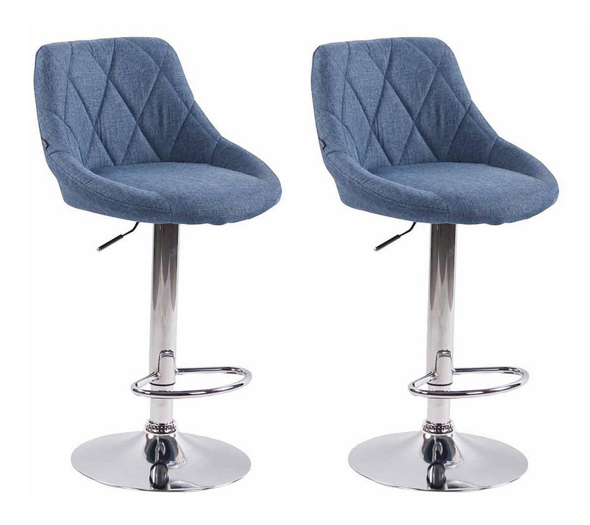 BARHOCKER 2er Set Stoff blau - Chromfarben/Blau, Textil/Metall (46/83/49cm) - CLP