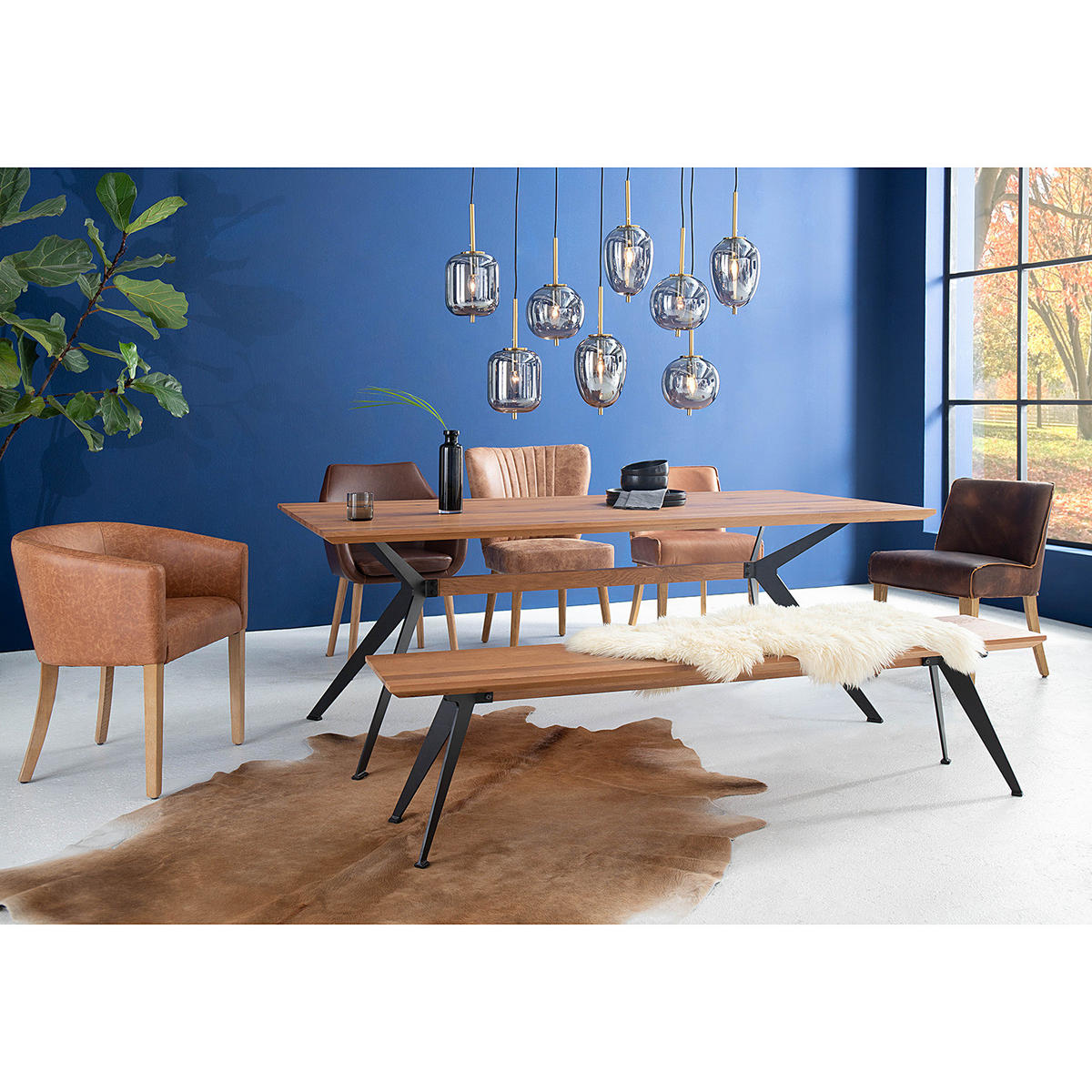 ESSTISCH - Zerreiche massiv / Eisen - Eichefarben, Holz (100/200/77cm) - home24